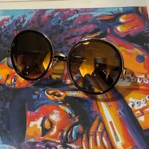 Jimmy Choo Black and Gold Round Sunglasses